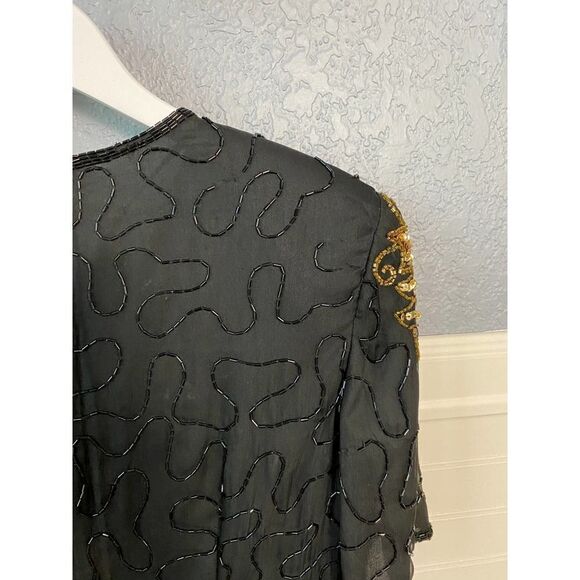 Mark & John By Gopal Black Sheer Beaded Gold Embroidered Dress Medium - Picture 10 of 13